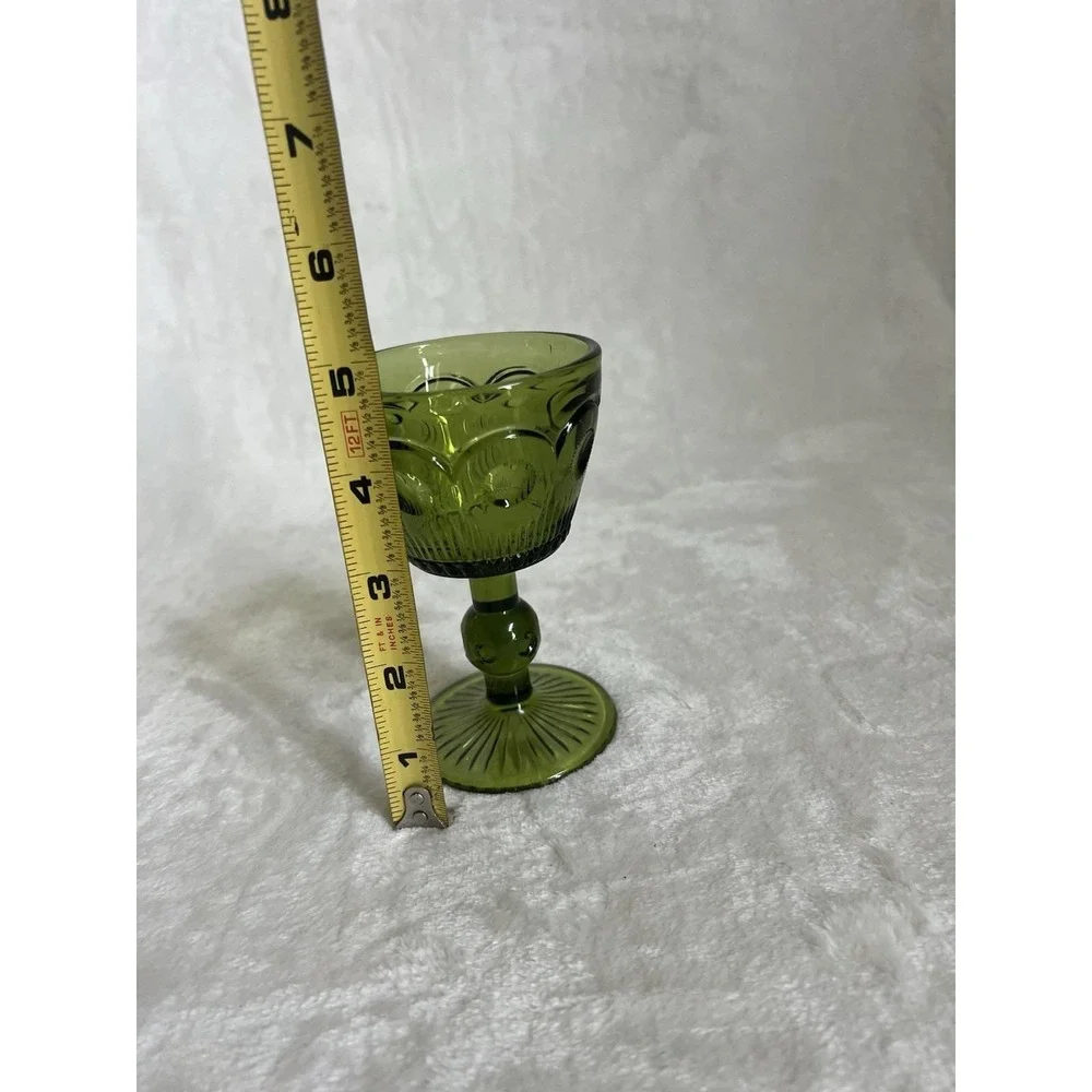Vintage Bartlett Collins‎ Bullseye Cane Manhattan Crystal Avocado Green Glass